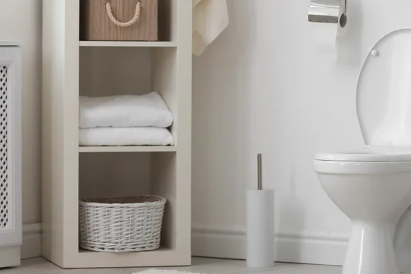 Toilette mit Ablage und Toilettenbürste